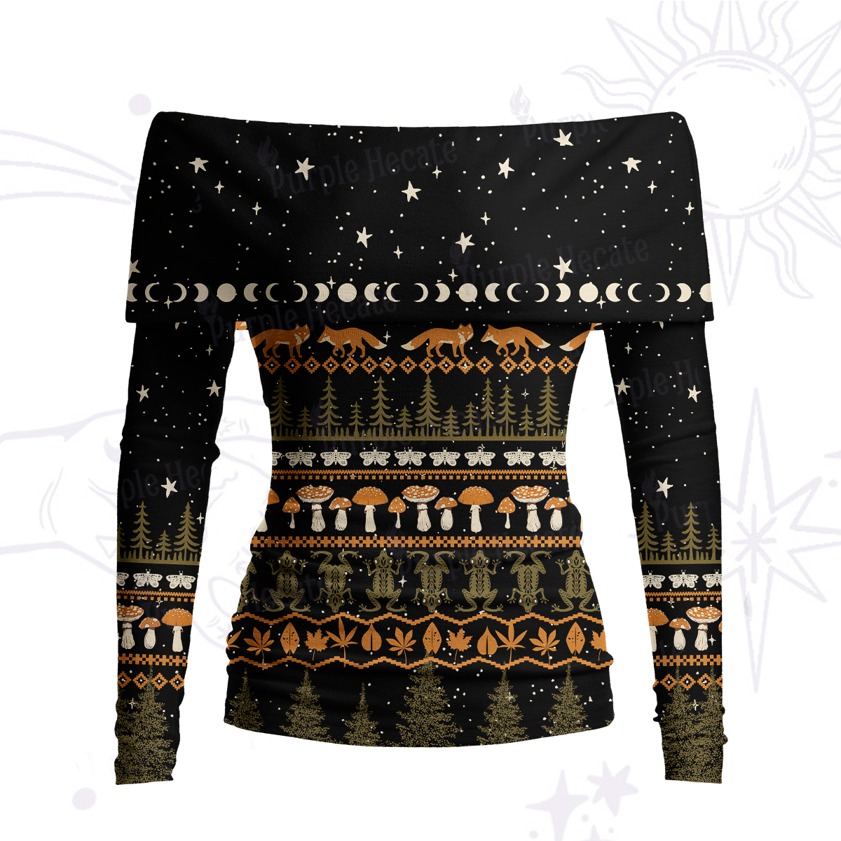 Purplehecate Mystic Woods Off Shoulder Long Sleeve Knit Top