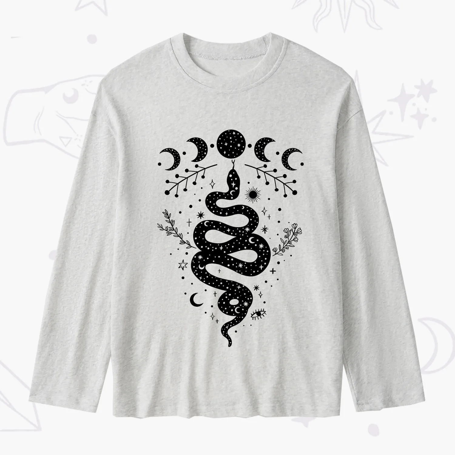 Purplehecate Snake And Moon Phase Comfort Slub Long Sleeve T-Shirt