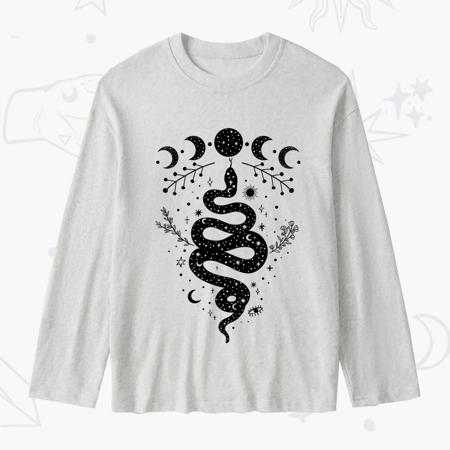 Purplehecate Snake And Moon Phase Comfort Slub Long Sleeve T-Shirt