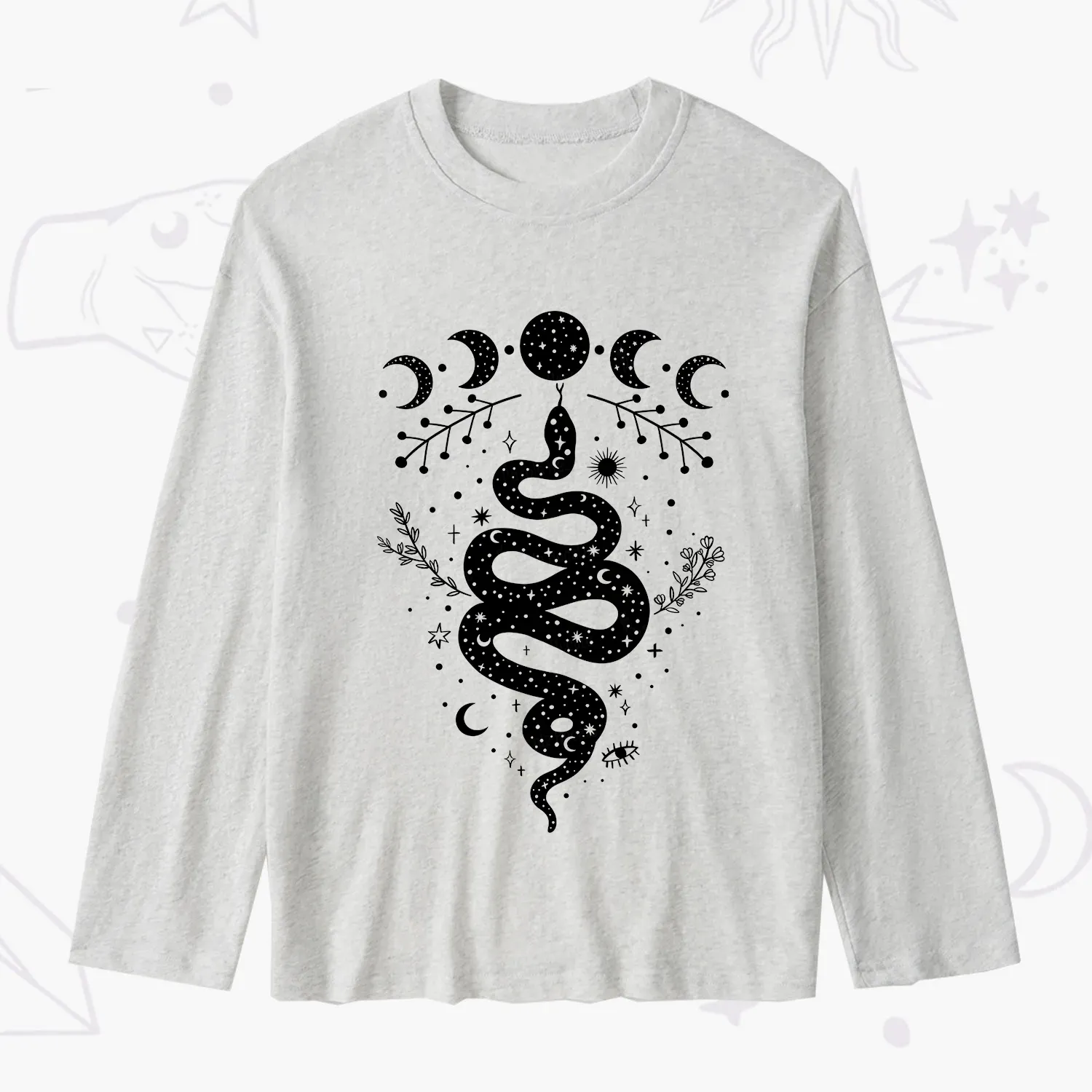 Purplehecate Snake And Moon Phase Comfort Slub Long Sleeve T-Shirt