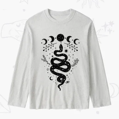 Purplehecate Snake And Moon Phase Comfort Slub Long Sleeve T-Shirt