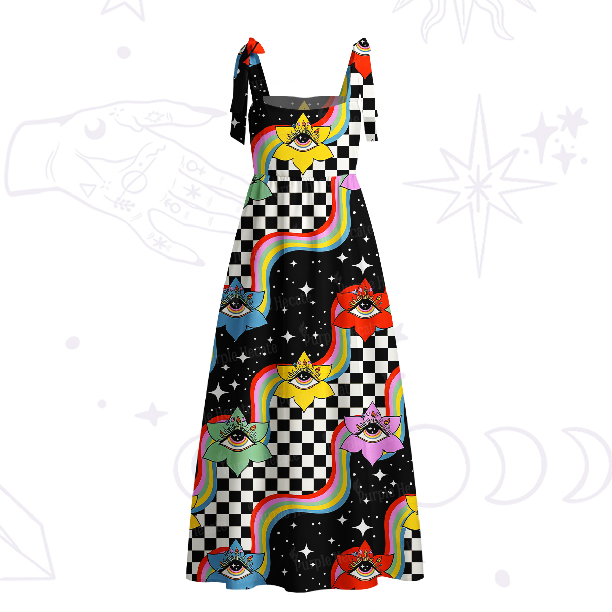 Purplehecate Enchanted Eye Blossom Tie Shoulder Maxi Dress