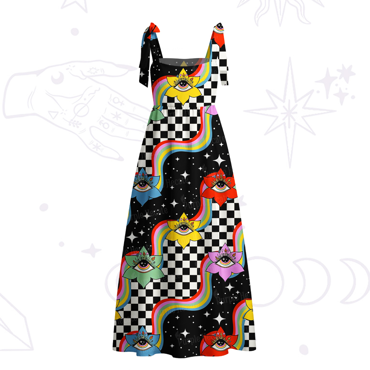 Purplehecate Enchanted Eye Blossom Tie Shoulder Maxi Dress
