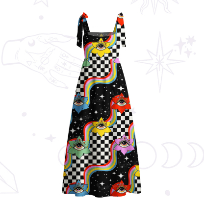 Purplehecate Enchanted Eye Blossom Tie Shoulder Maxi Dress
