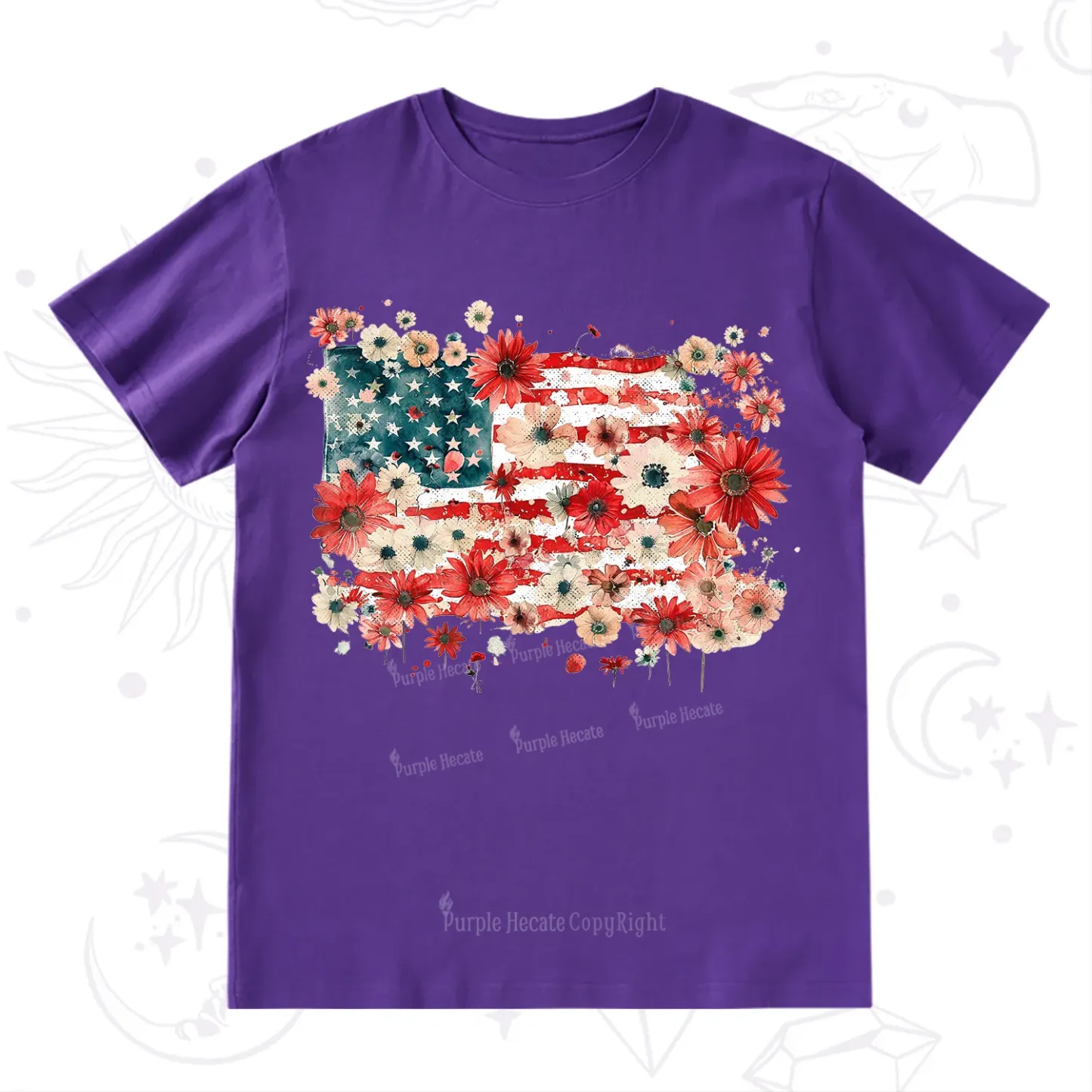Purplehecate Floral American Flag T-Shirt