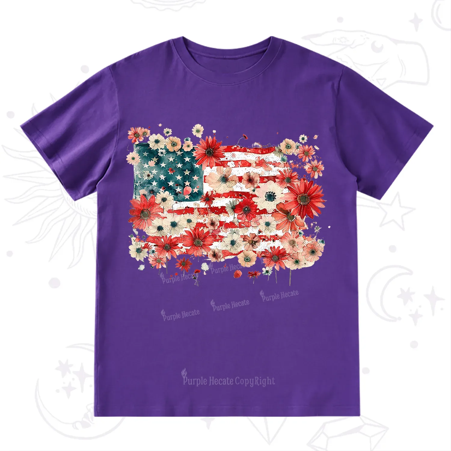 Purplehecate Floral American Flag T-Shirt