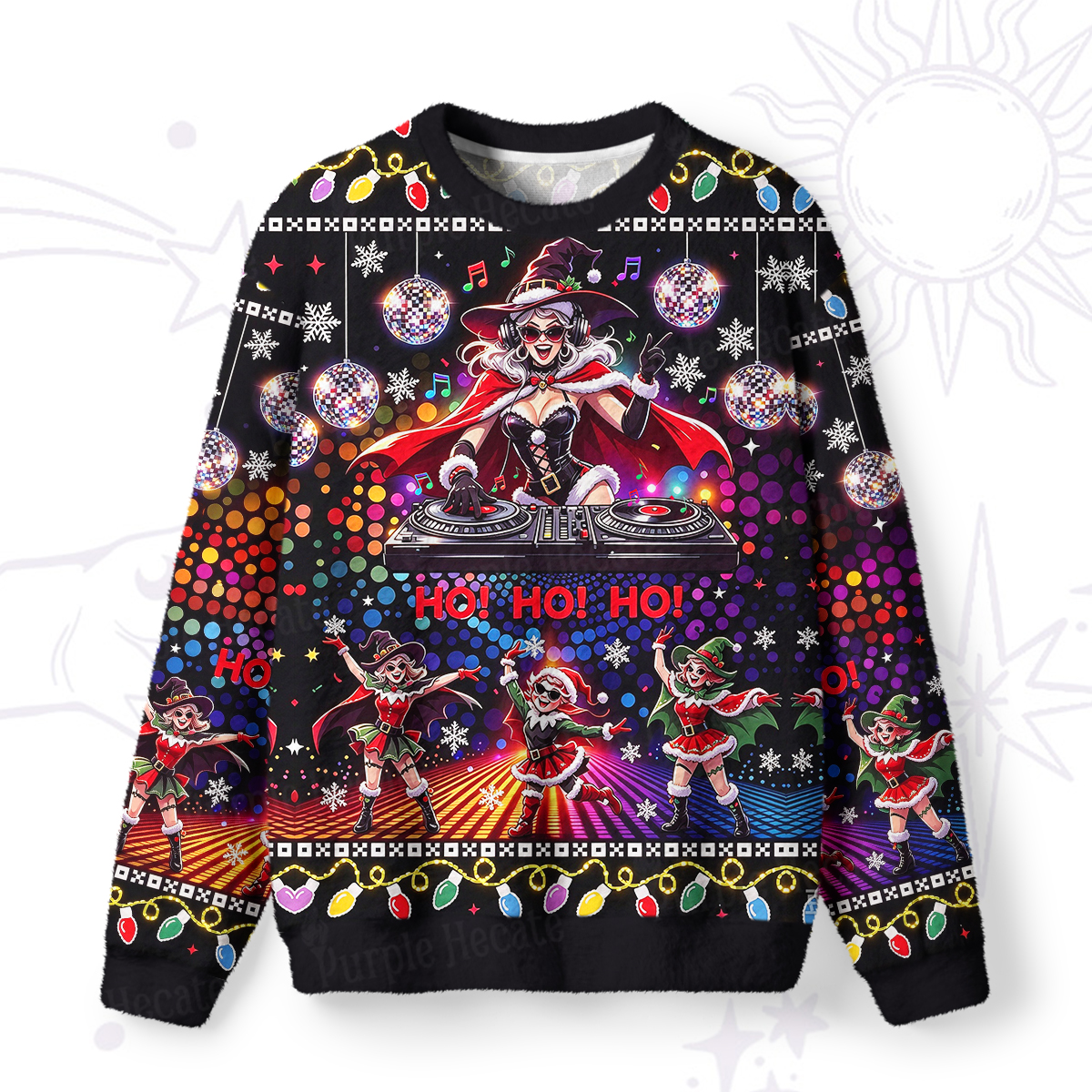 Purplehecate Funny Witch DJ In Club Christmas Fuzzy Ugly Sweatshirt