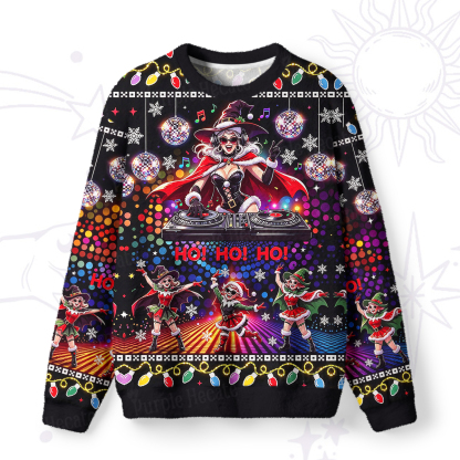 Purplehecate Funny Witch DJ In Club Christmas Fuzzy Ugly Sweatshirt