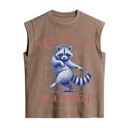 Purplehecate First of All I'm a Delight Funny Raccoon Vintage Washed Tank