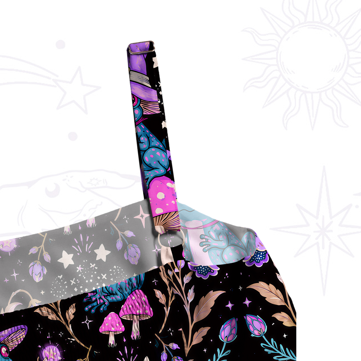 Purplehecate Psychedelic Frog & Magic Mushroom Wide Straps Maxi Dress