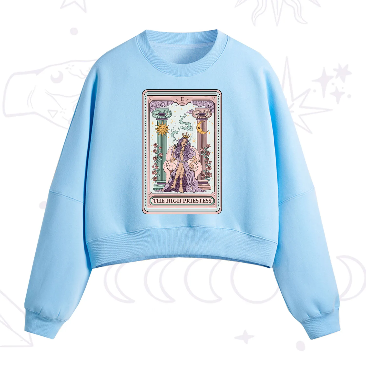 Purplehecate The High Priestess Tarot Card Fleece Cropped Sweatshirt