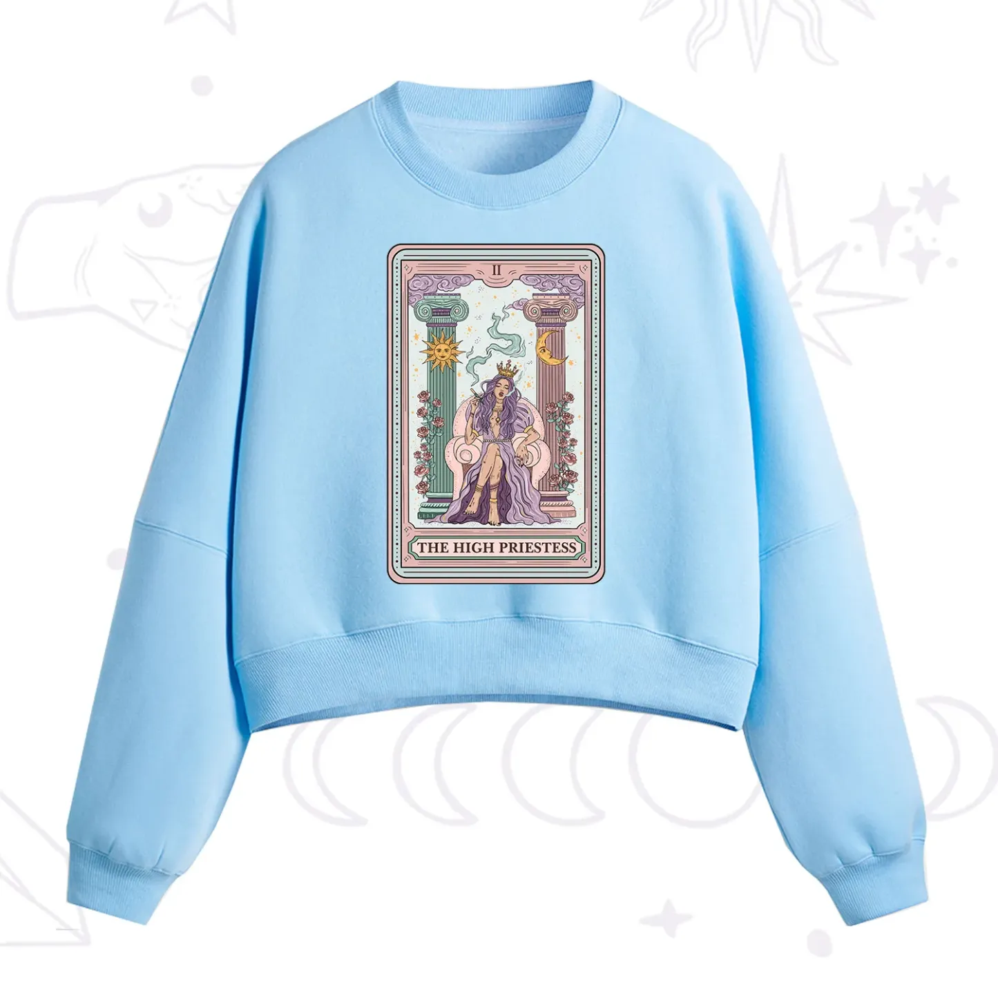 Purplehecate The High Priestess Tarot Card Fleece Cropped Sweatshirt