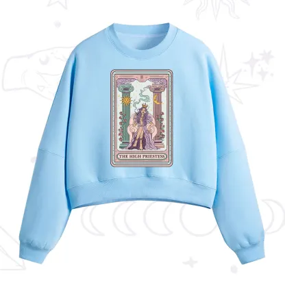 Purplehecate The High Priestess Tarot Card Fleece Cropped Sweatshirt