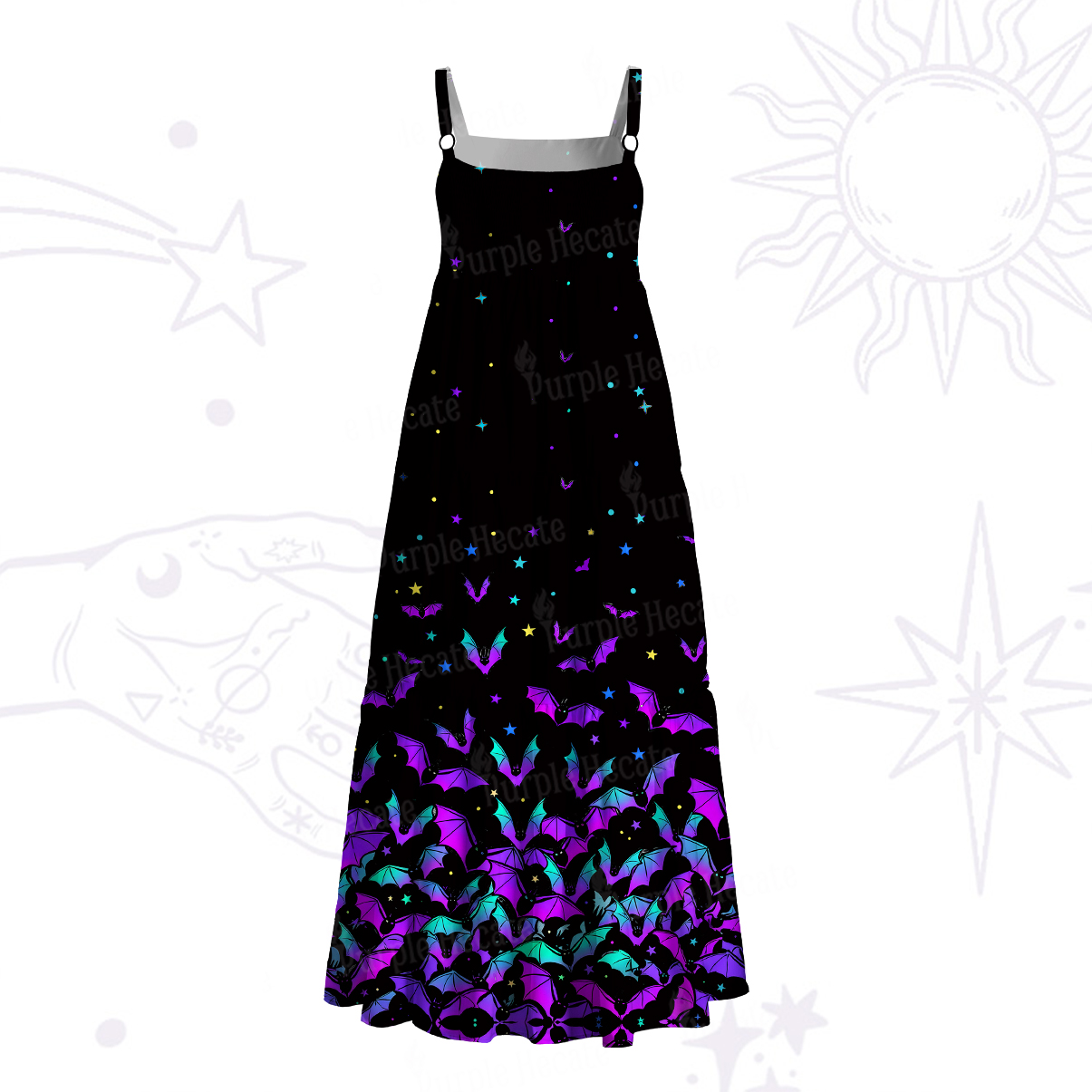 Purplehecate Rainbow Bat Wide Straps Maxi Dress
