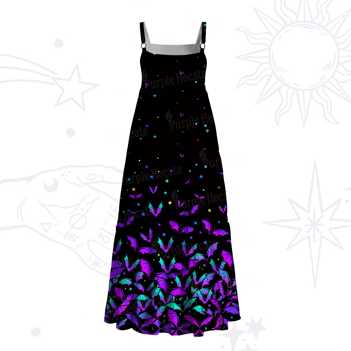 Purplehecate Rainbow Bat Wide Straps Maxi Dress