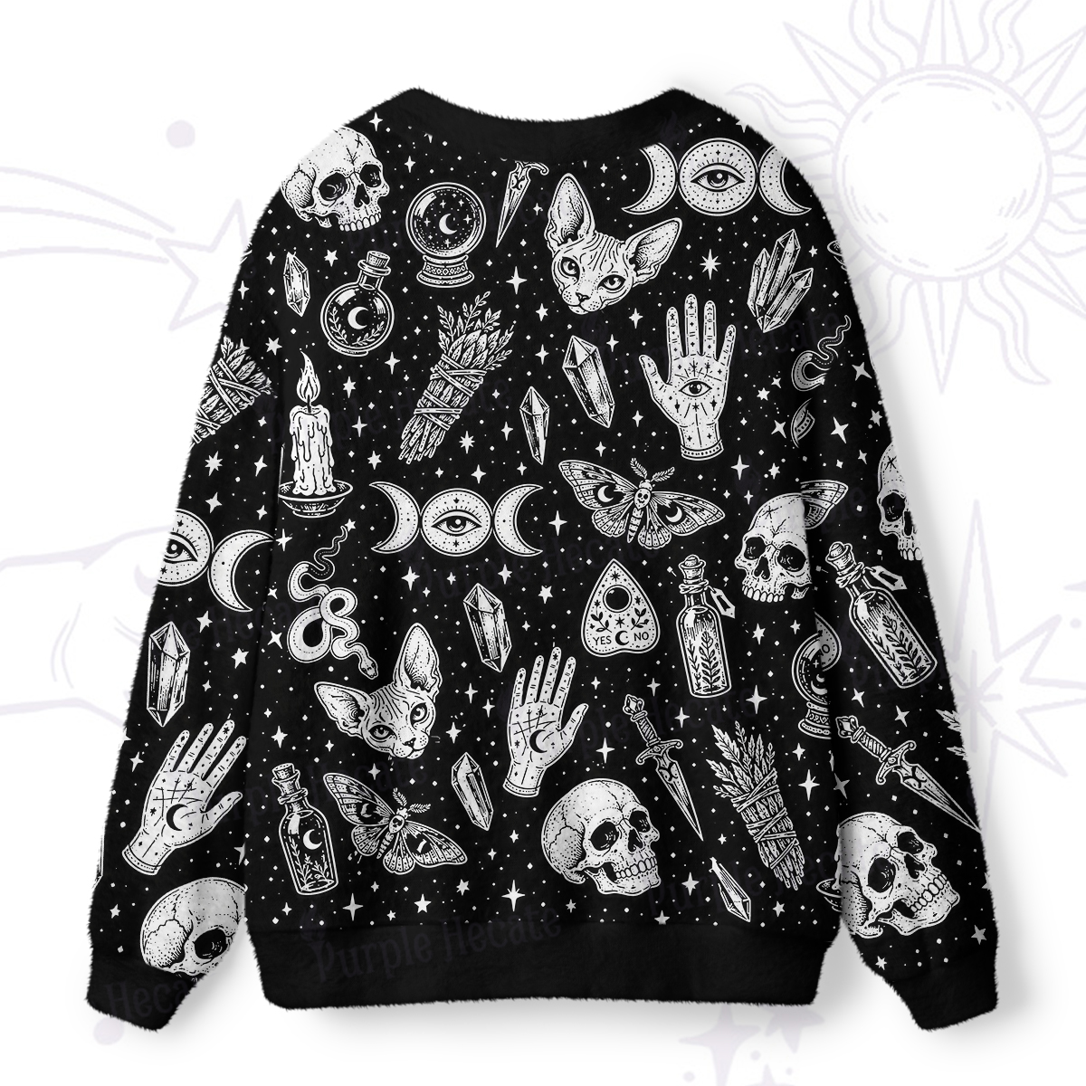 Purplehecate Gothic Mystic Cat & Skull Print Ugly Cardigan Sweaters