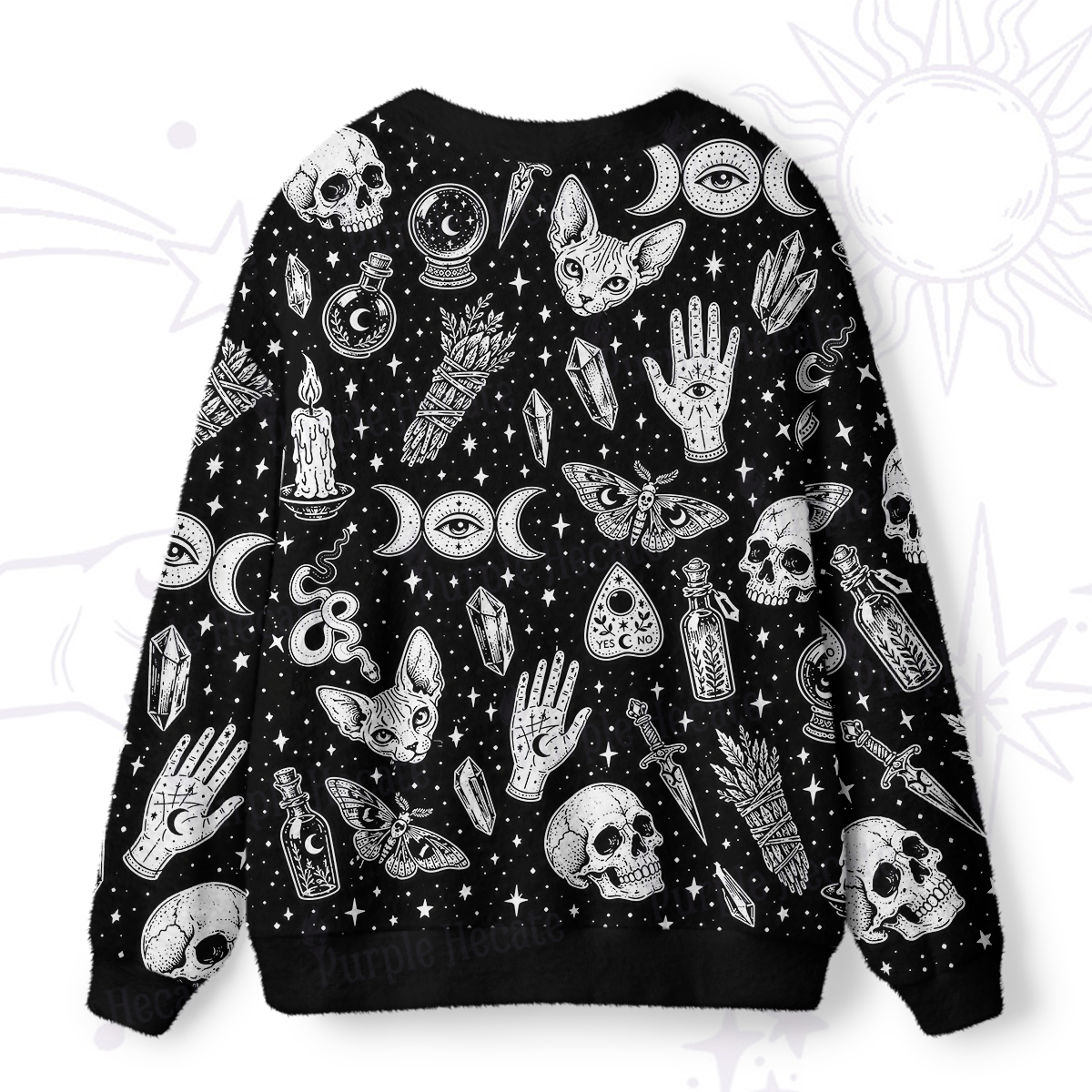 Purplehecate Gothic Mystic Cat & Skull Print Ugly Cardigan Sweaters