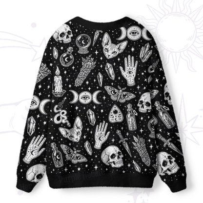 Purplehecate Gothic Mystic Cat & Skull Print Ugly Cardigan Sweaters