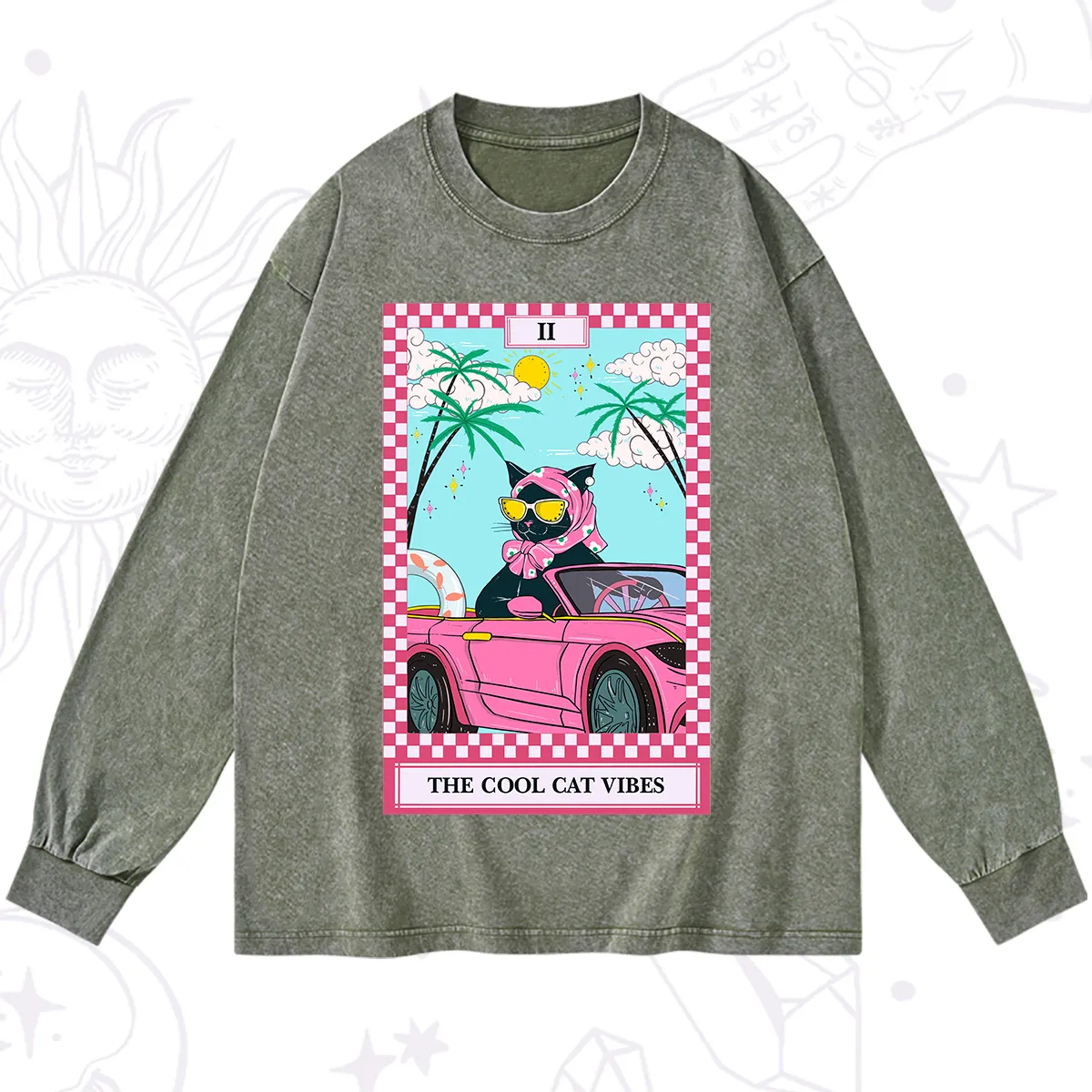 Purplehecate The Cool Cat Vibes Tarot Washed Long Sleeve Shirt