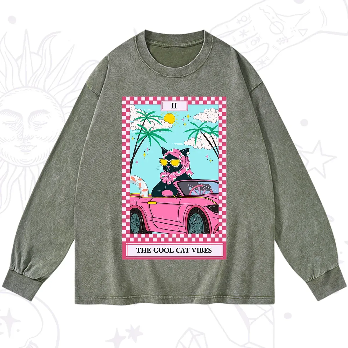 Purplehecate The Cool Cat Vibes Tarot Washed Long Sleeve Shirt