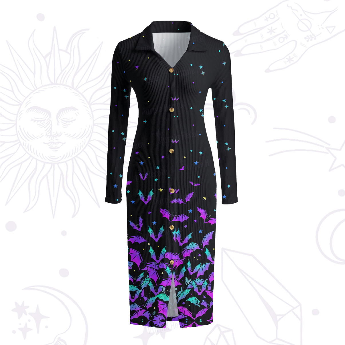 Purplehecate Rainbow Bat Ribbed Knit Dress