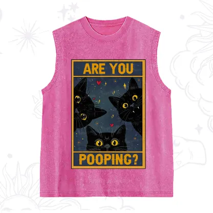 Purplehecate Funny Black Cat Are You Pooping Washed Tank