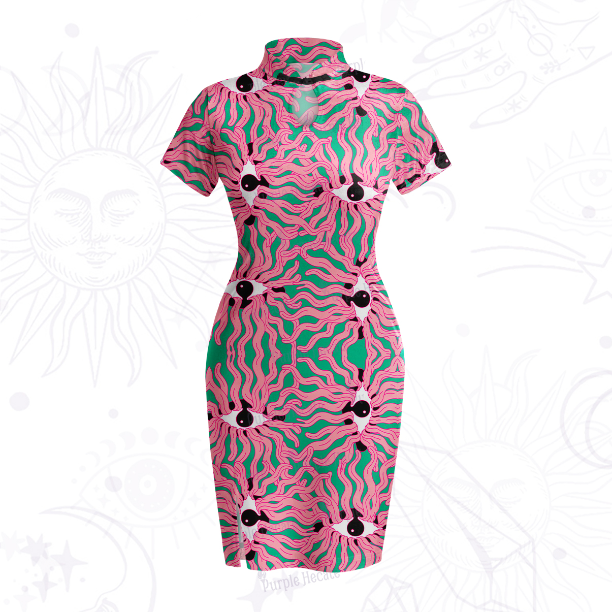 Purplehecate Psychedelic Wave Eyes Velvet Bodycon Dress