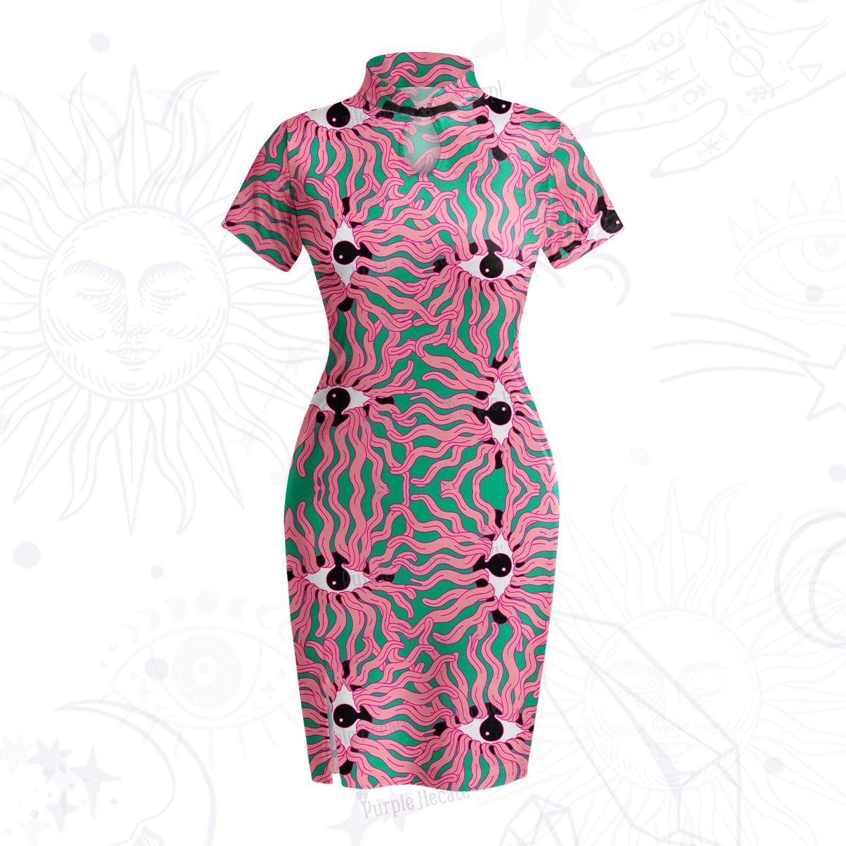 Purplehecate Psychedelic Wave Eyes Velvet Bodycon Dress