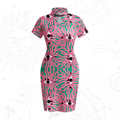 Purplehecate Psychedelic Wave Eyes Velvet Bodycon Dress