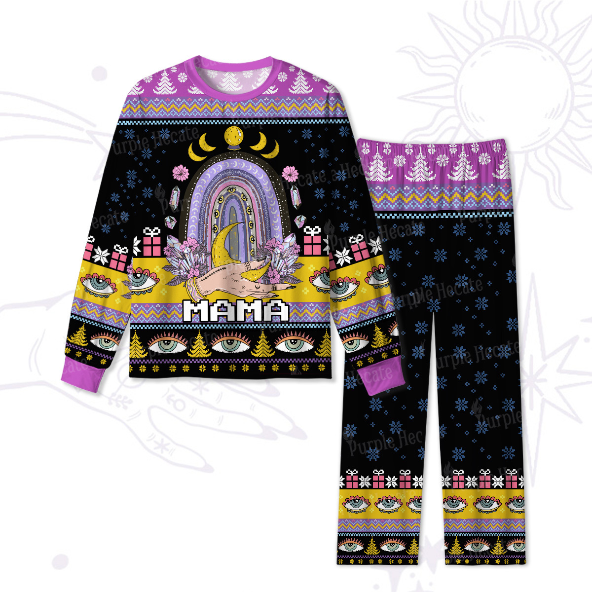 Purplehecate Gothic Mama Rainbow Christmas Pajamas