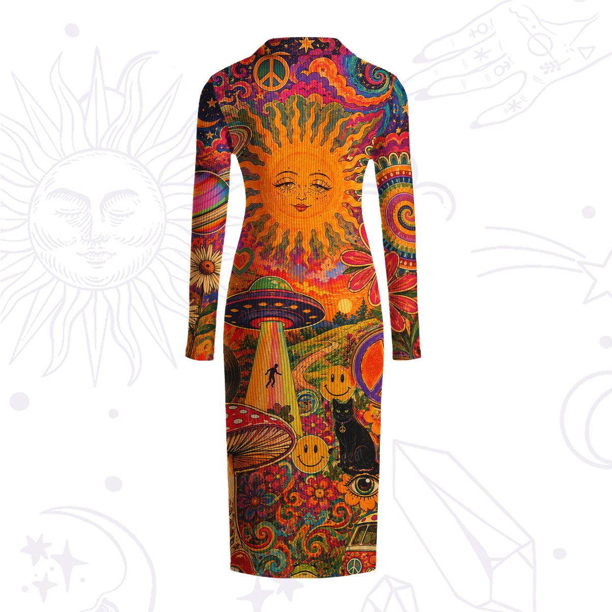 Purplehecate Psychedelic Sun Alien Trip Ribbed Knit Dress