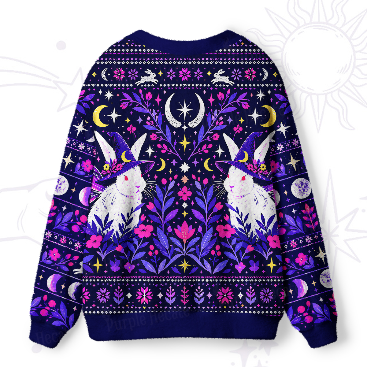 Purplehecate Moonlit Magic Rabbit Ugly Cardigan Sweaters