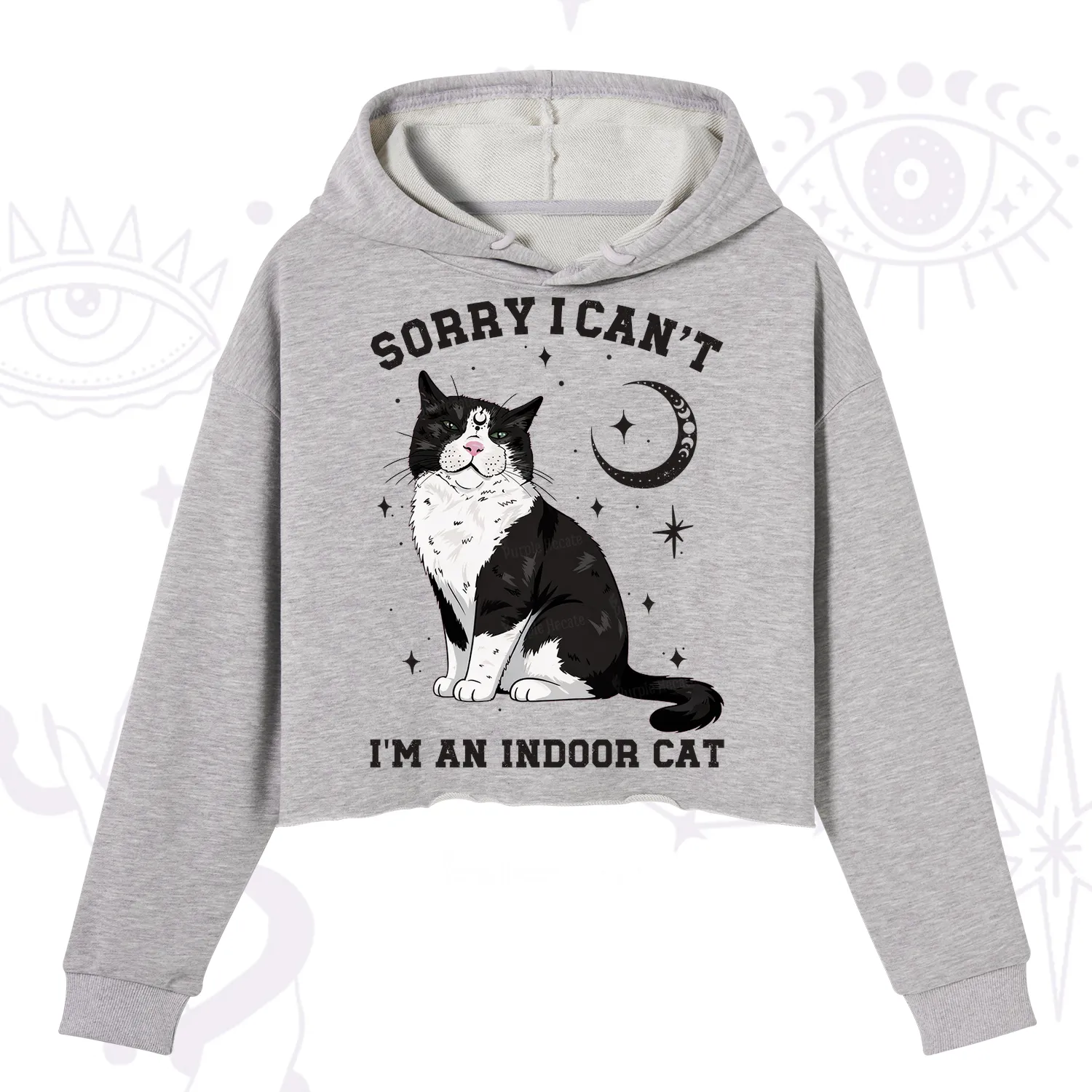 Purplehecate Sorry I Can't Go I'm an Indoor Cat Crop Hoodie