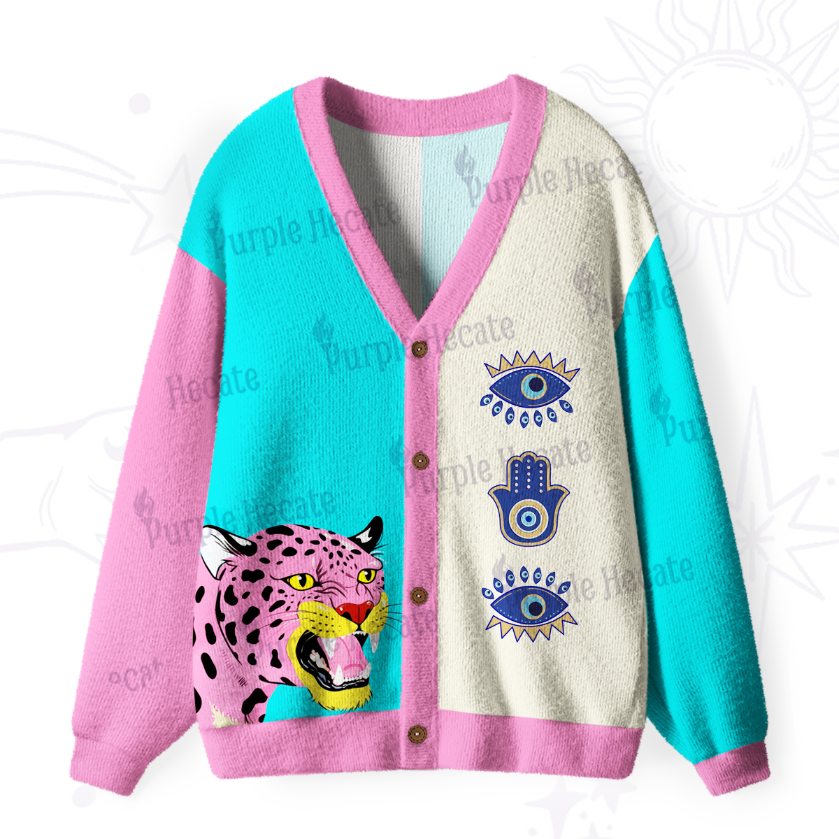 Purplehecate Savage Leopard Evil Eye Ugly Cardigan Sweaters