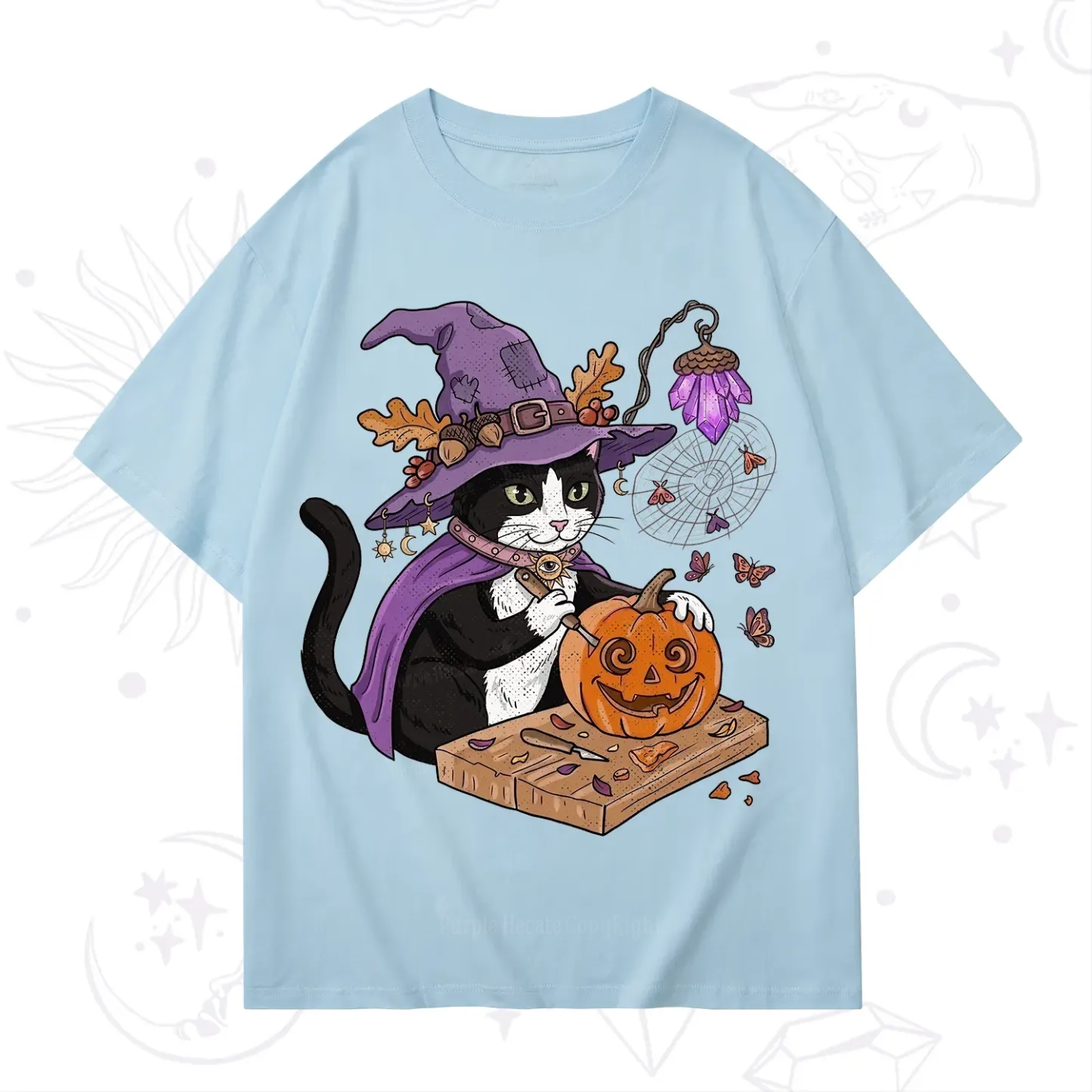 Purplehecate Pumpkin Carving Witch Cat T-Shirt