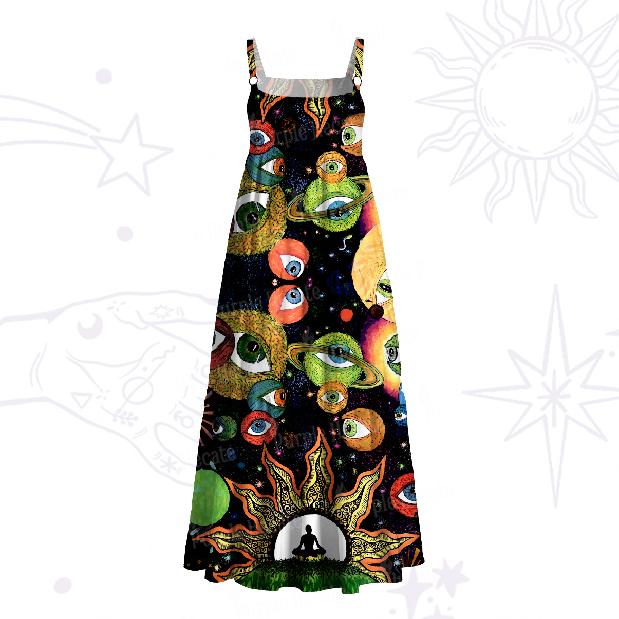 Purplehecate Inner Vision Wide Straps Maxi Dress