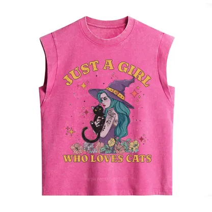 Purplehecate Just A Girl Who Loves Cats Vintage Washed Tank