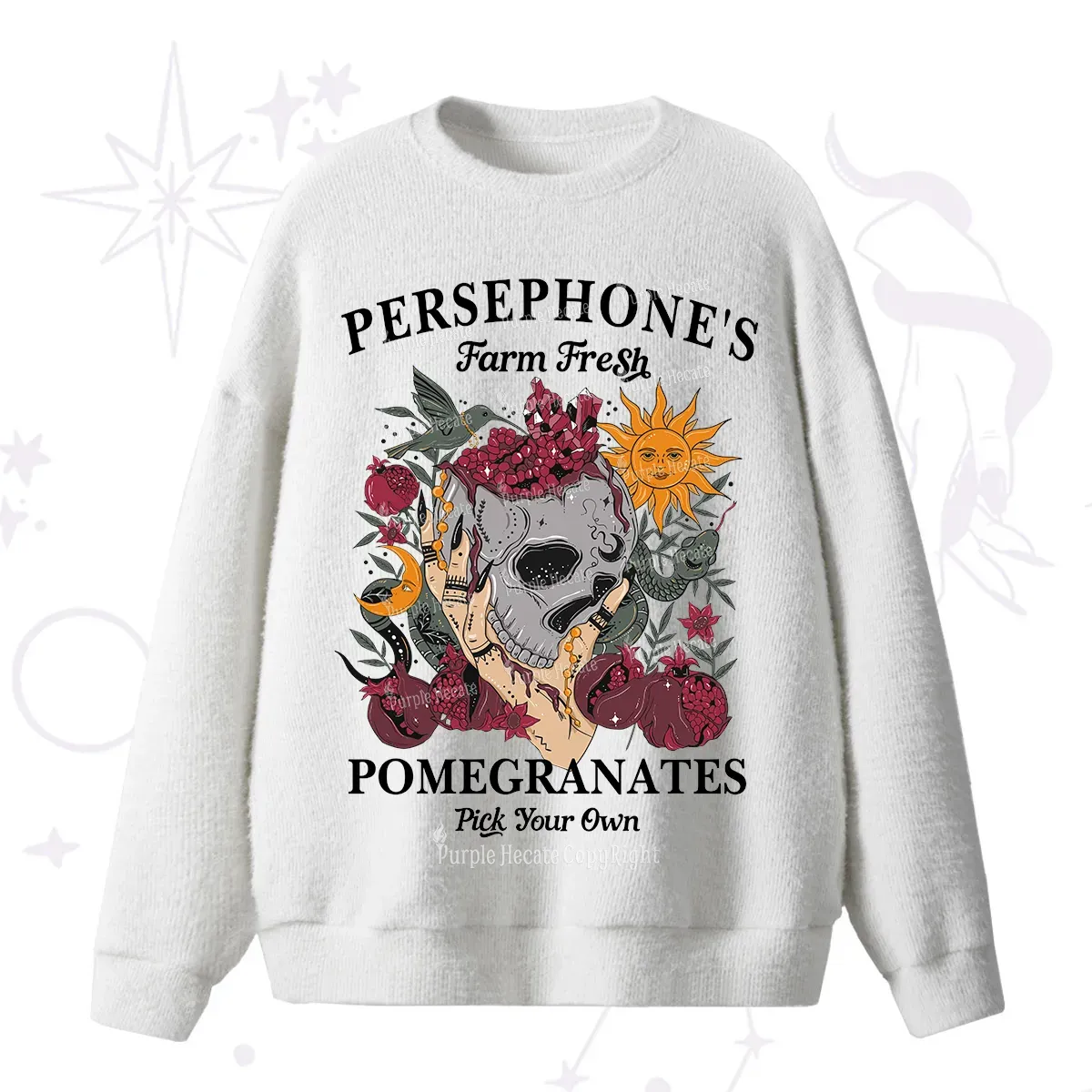 Purplehecate Persephone's Farm Fresh Pomegranates Pick Your Own Fuzzy Ugly Sweater