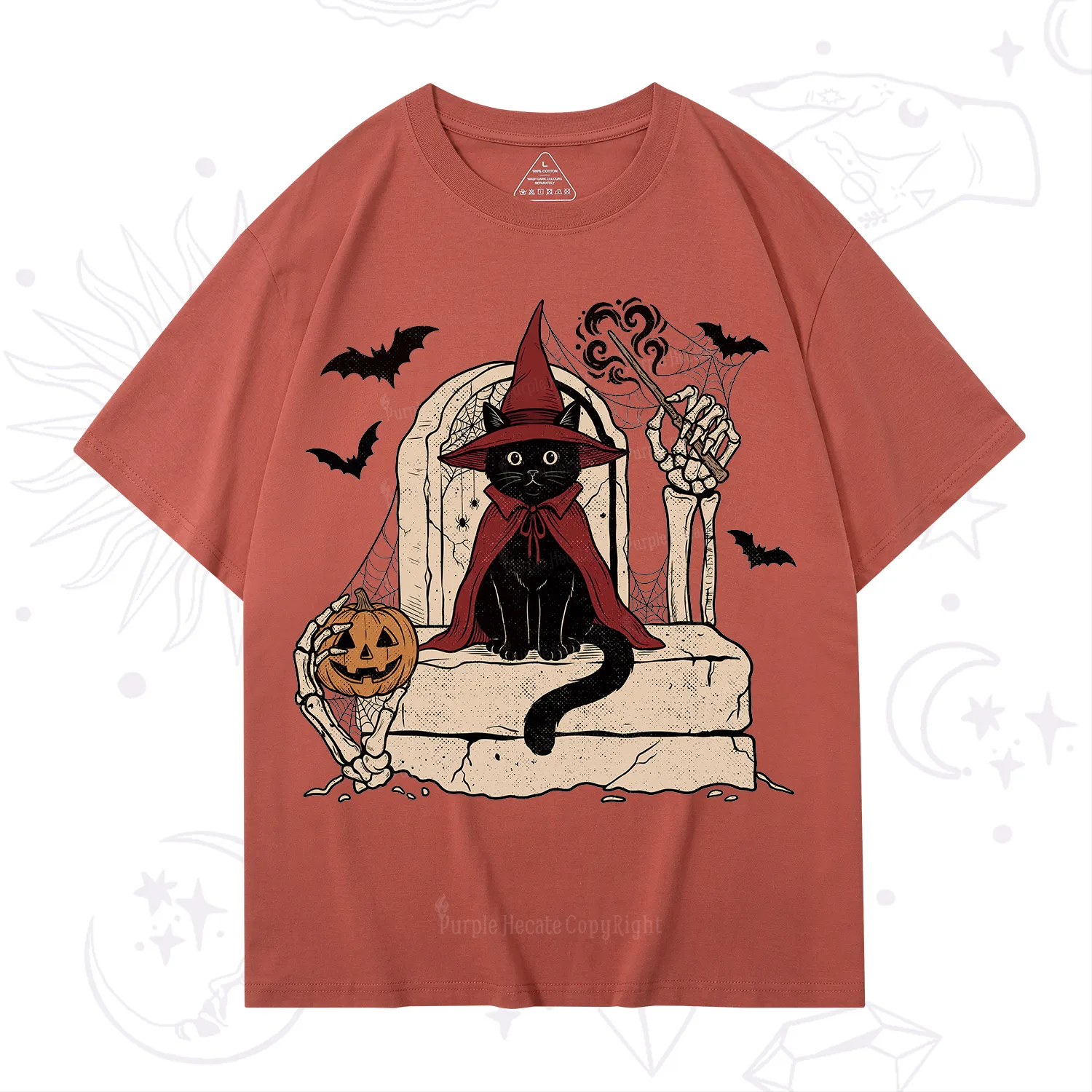 Purplehecate Wizard Black Cat on the Tombstone Halloween T-Shirt