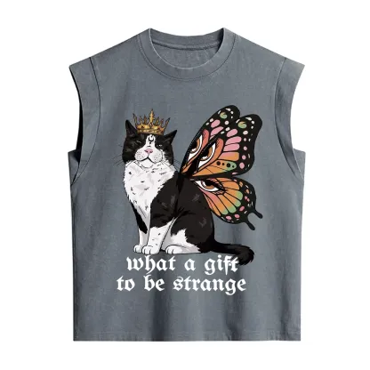 Purplehecate What a Gift to Be Strange Cat Vintage Washed Tank