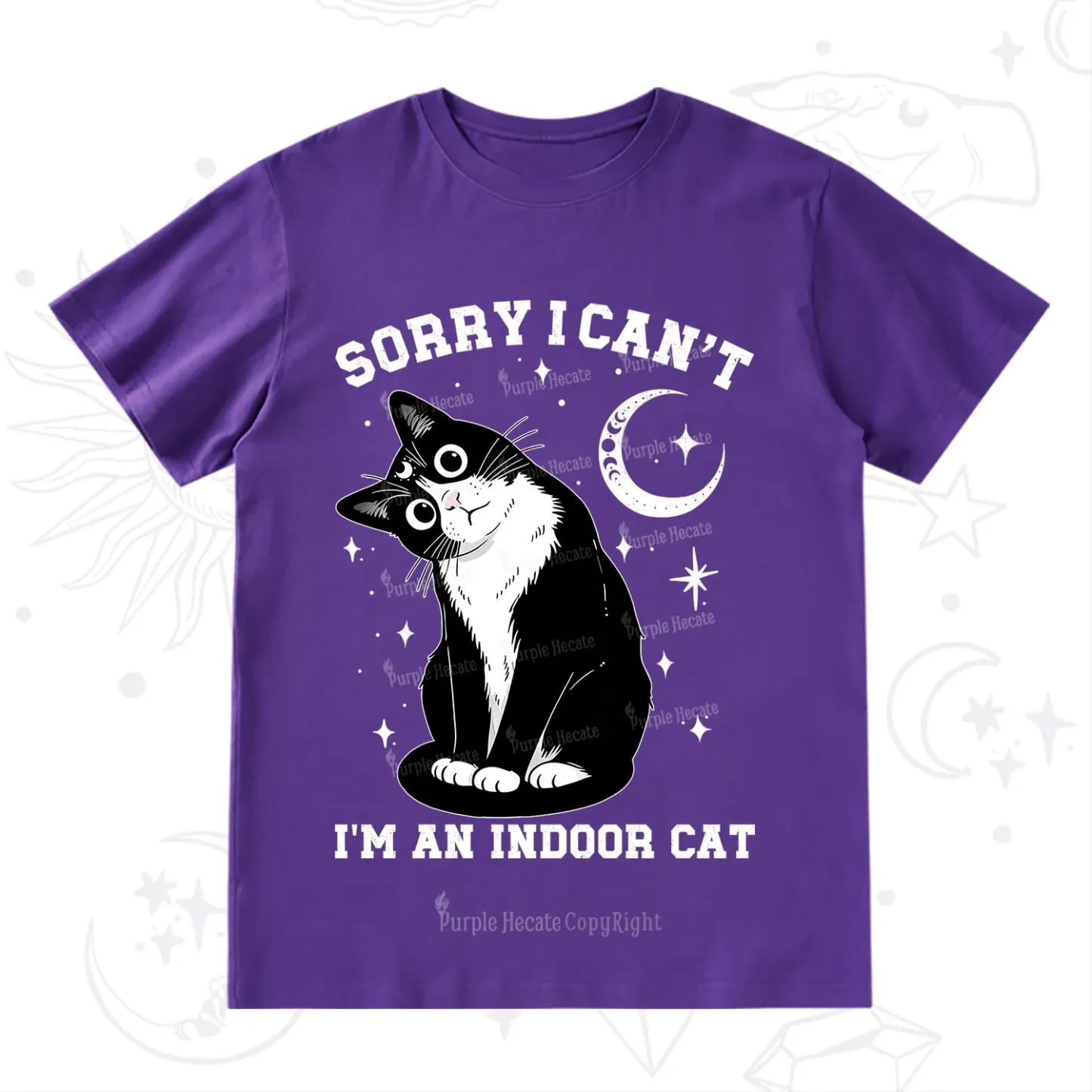 Purplehecate Sorry I Can't Go I'm an Indoor Cat T-Shirt