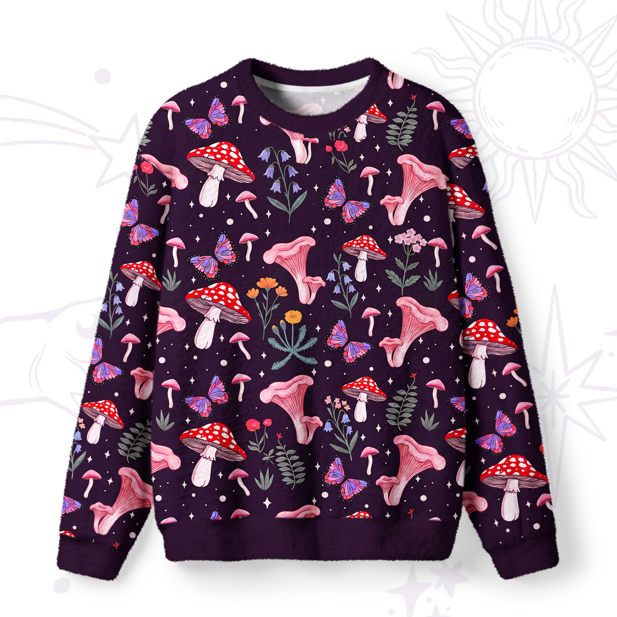 Purplehecate Trippy Magic Mushroom Fuzzy Ugly Sweatshirt