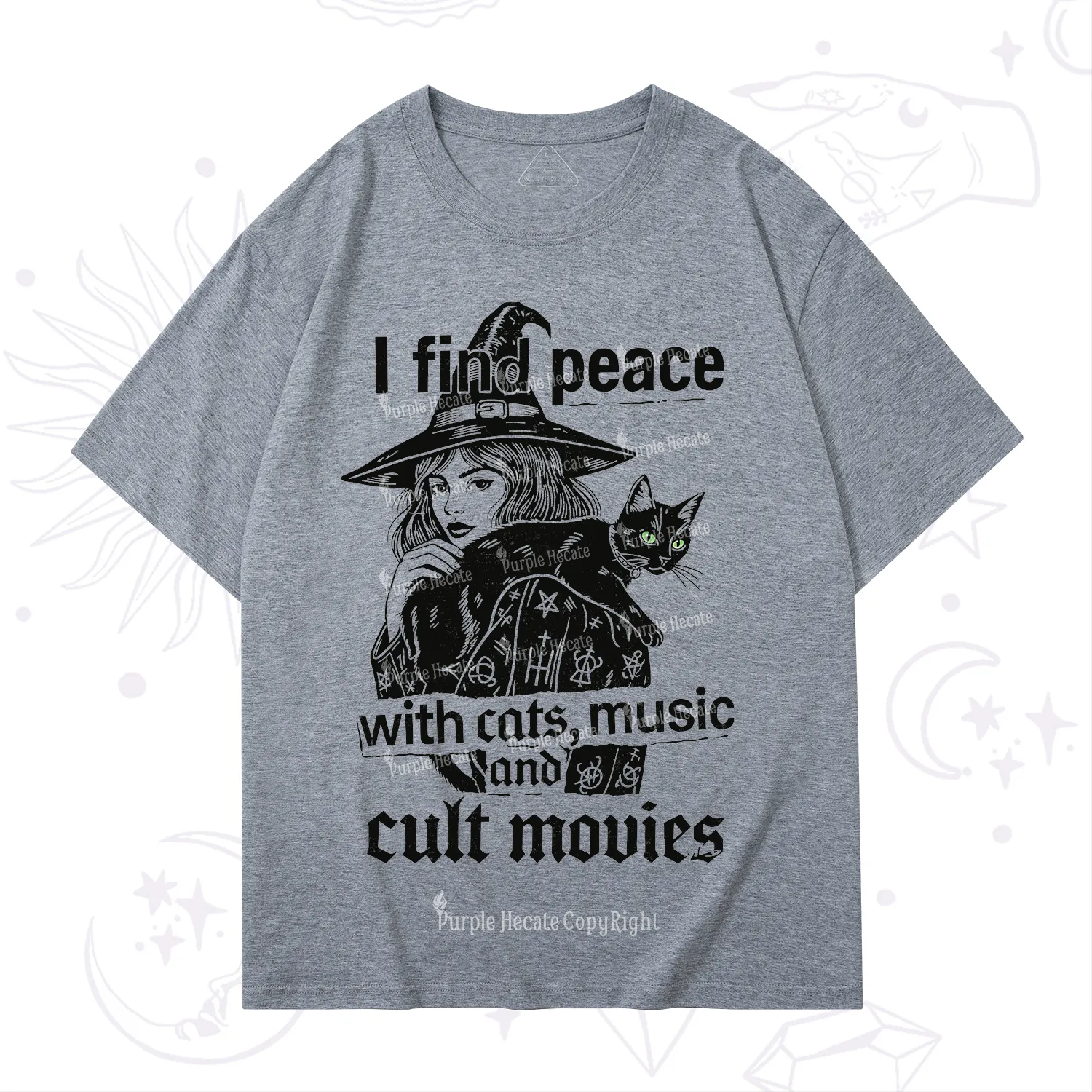 Purplehecate I Find Peace With Cats Music Cult Movies T-Shirt