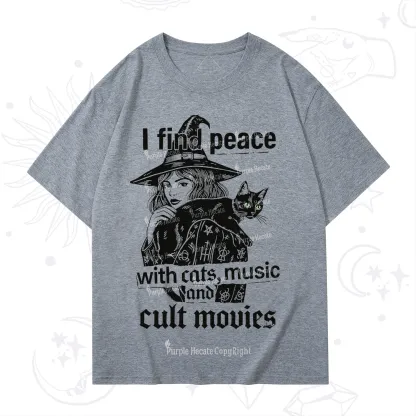 Purplehecate I Find Peace With Cats Music Cult Movies T-Shirt