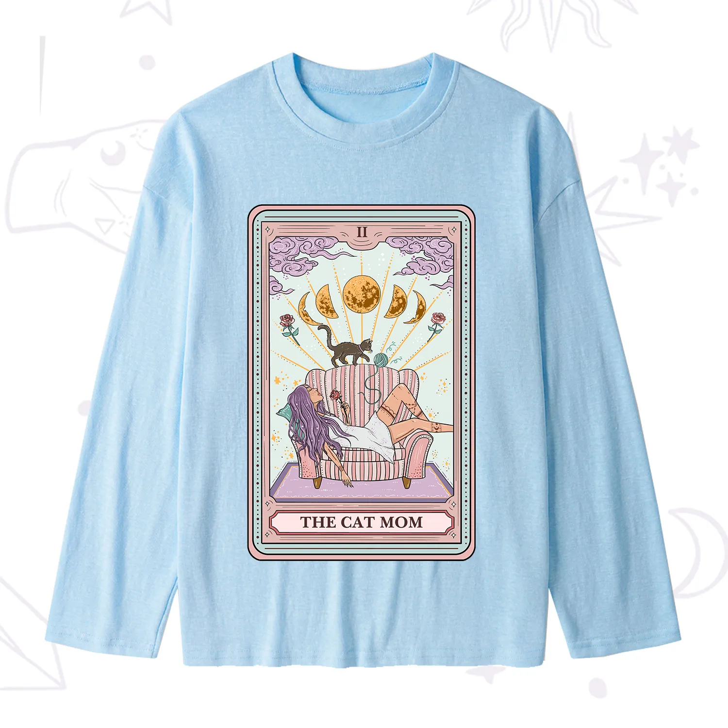 Purplehecate The Cat Mom Tarot Slub Long Sleeve T-Shirt