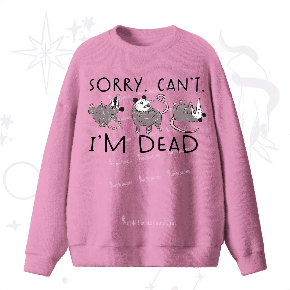 Purplehecate Funny Possum Sorry I Can't I'm Dead Fuzzy Ugly Sweater