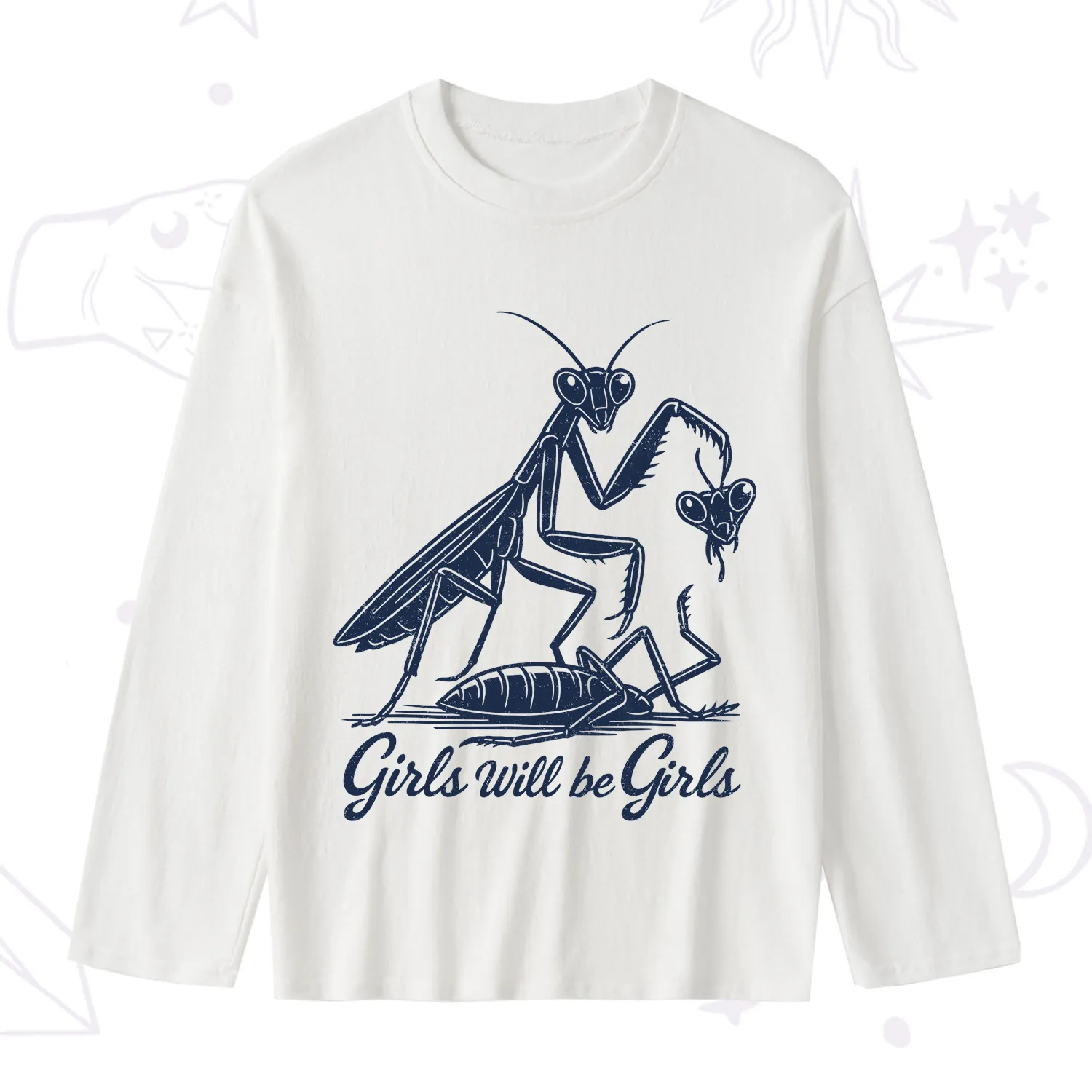 Purplehecate Girls Will Be Girls Praying Mantis Slub Long Sleeve T-Shirt