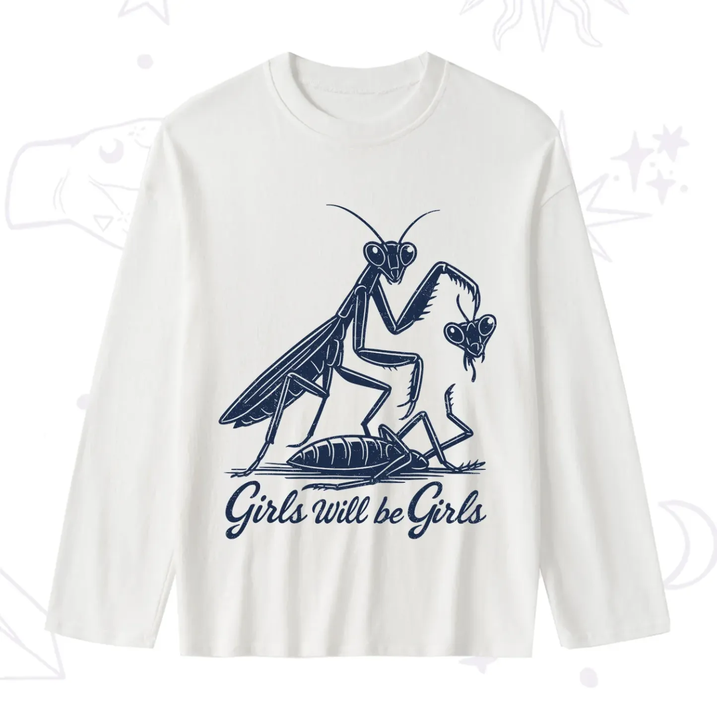 Purplehecate Girls Will Be Girls Praying Mantis Slub Long Sleeve T-Shirt