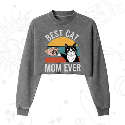 Purplehecate Best Cat Mom Ever Cropped Washed Sweatshirt