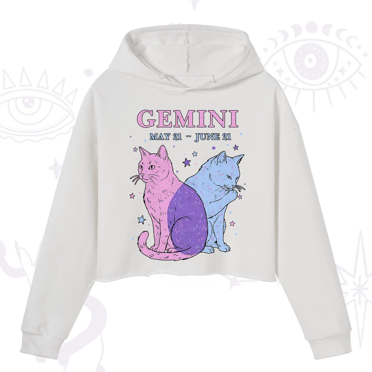 Purplehecate Gemini Zodiac Cats Crop Hoodie